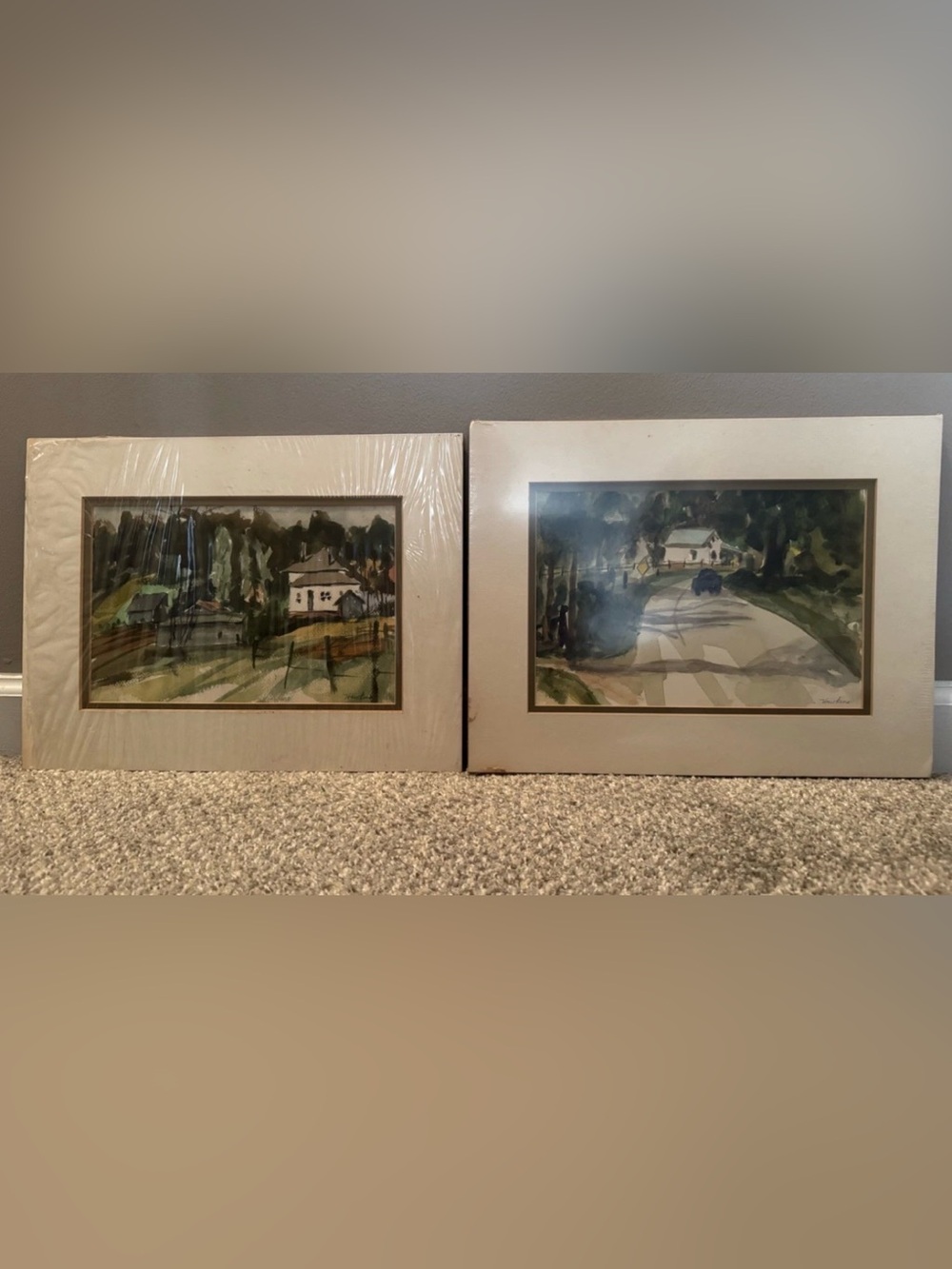 Pair of 2 Vintage Mid-Century NC Landscape Watercolors by Harold Hawkins